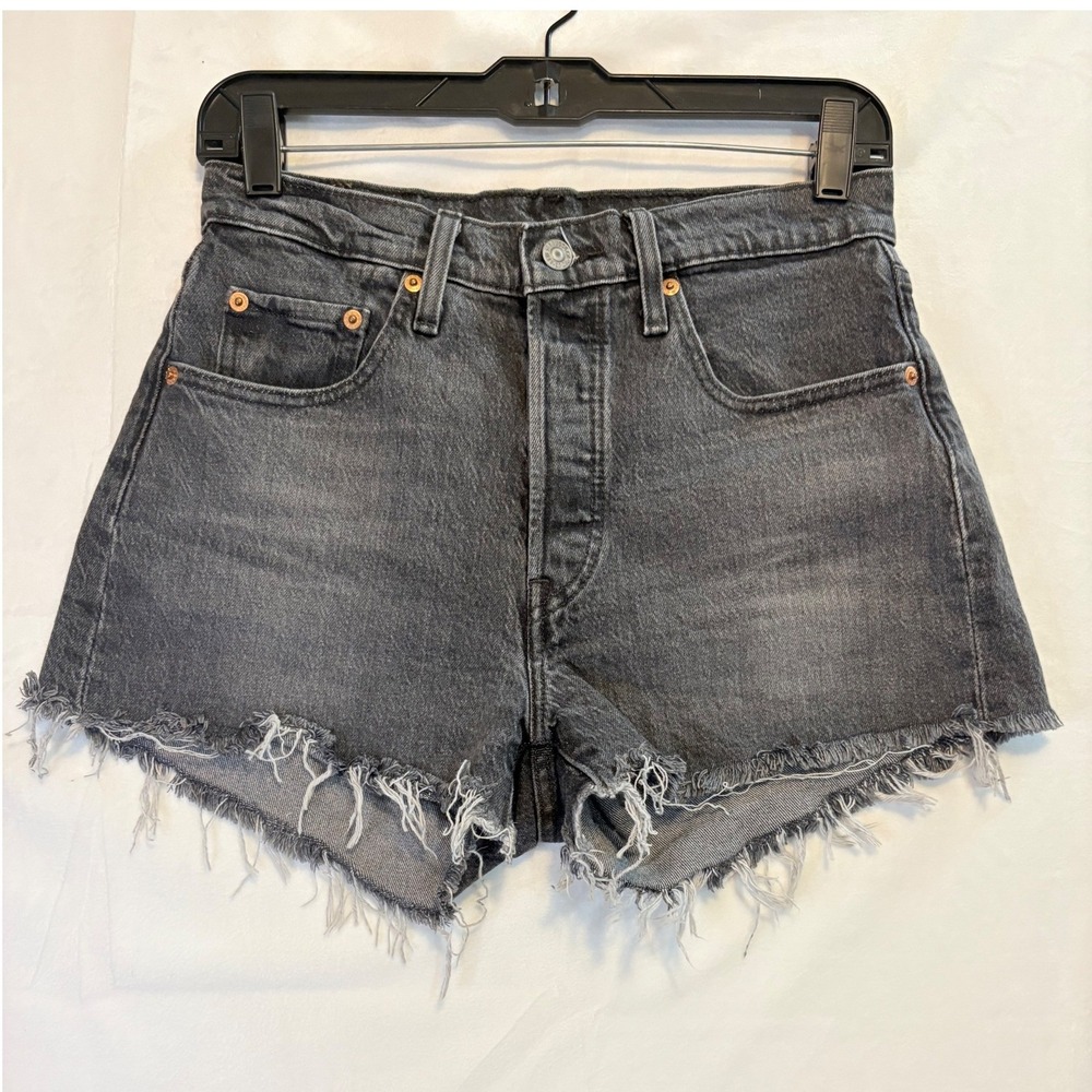 Levi's Shorts Women 27 Gray Black 501 High Rise Cut Off Distressed Denim Grunge